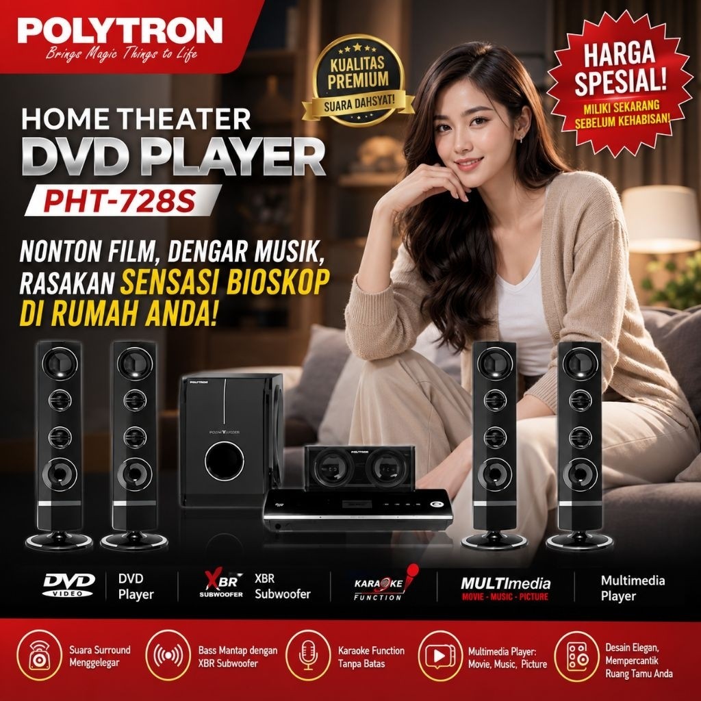 ll POLYTRON HOME THEATER THEATRE 5.1 PHT 925 4 SPEAKER TOWER 1 XBR SUB WOOFER SUBWOOFER DIGITAL RADI
