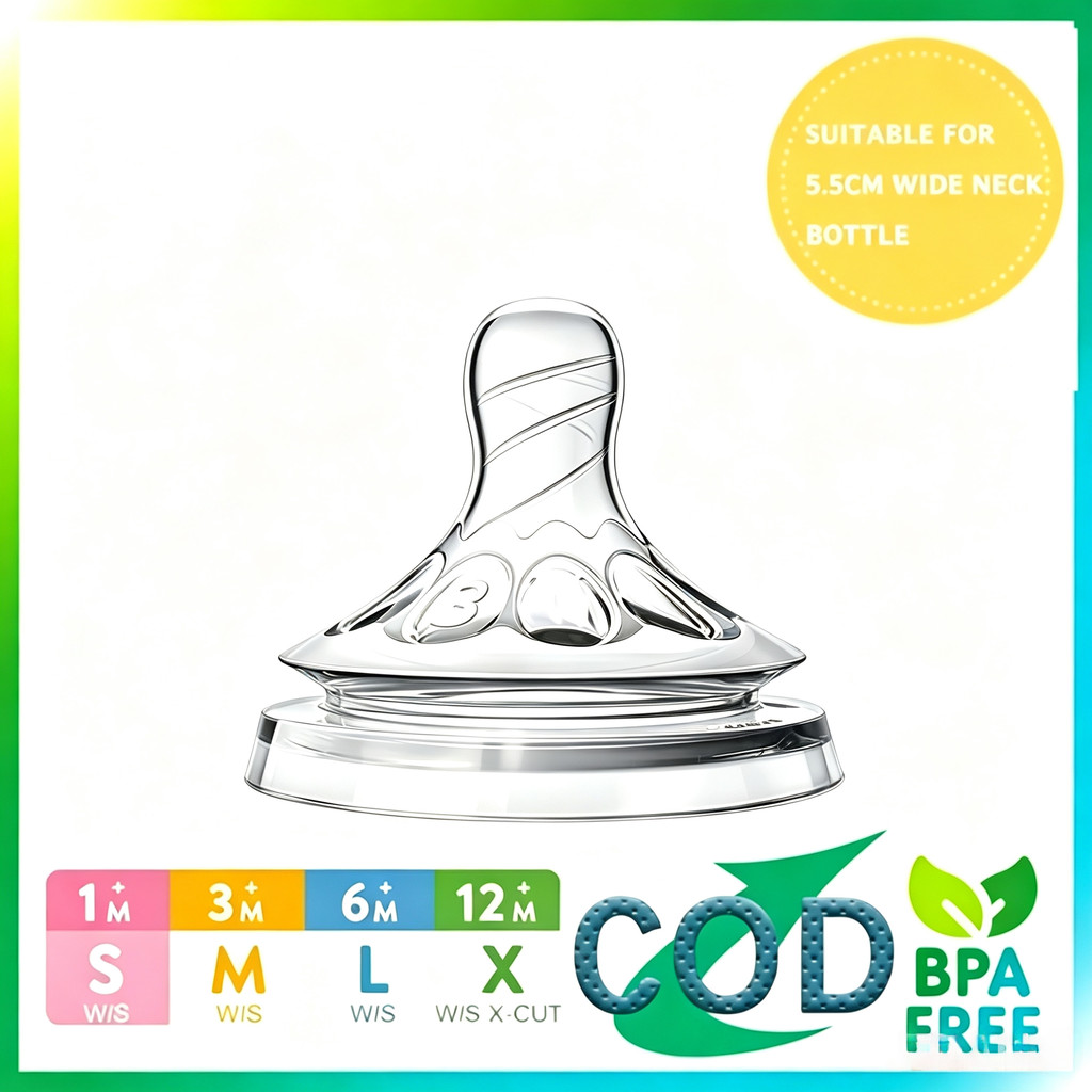 Dot Nipple 5.5cm Silikon BPA Free Puting Dot Bayi Bahan Silikon Leher Lebar Dot Botol Bayi Susu Nipp