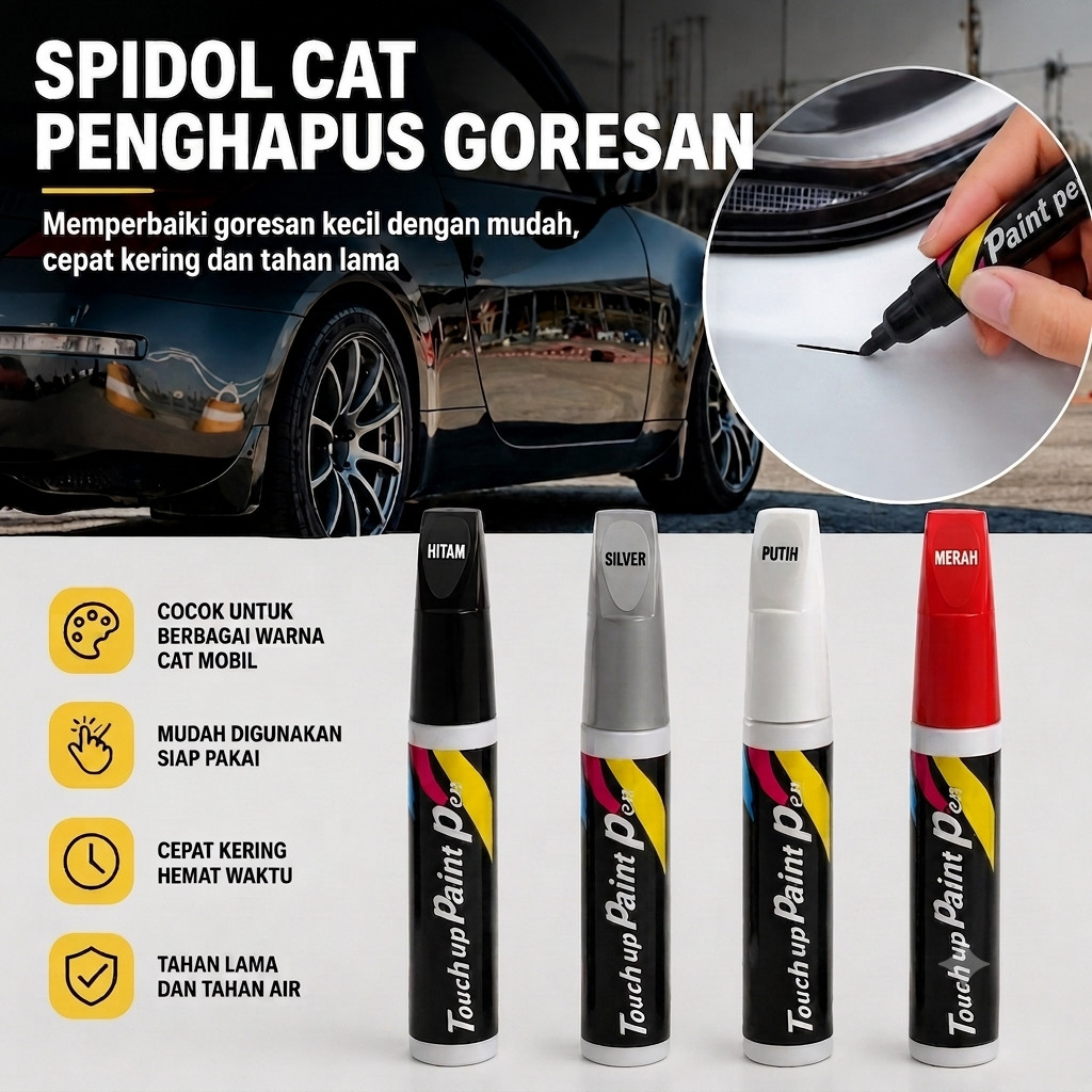 Touch Up Paint Pen 2in1 2 in 1 Spidol Pulpen Dan Cat Kuas Color Easy Cat Kuas Penghilang Baret Lecet Body Mobil Motor Car Paint Pen Marker PRO Scratch Remover Koreksi Noda Goresan Kendaraan Waterproof 12ml