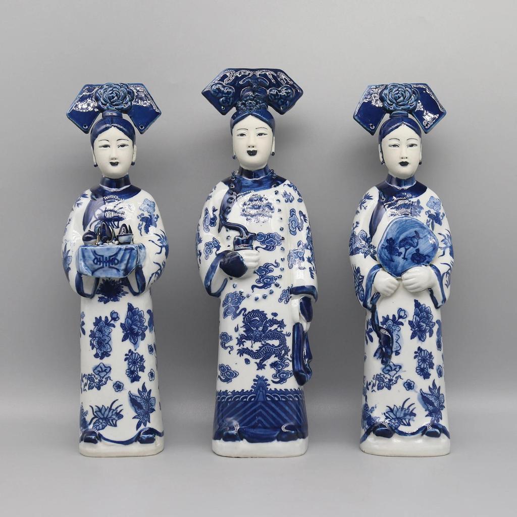 Porcelain Figurines of Chinese Princesses and Empress in Qing Dynasty, Ceramic Statue, Ancient Chine