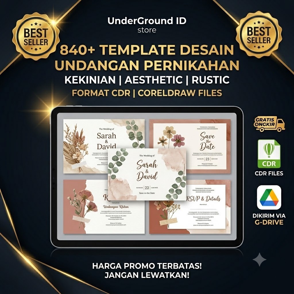 840+ Template Desain Undangan Pernikahan Kekinian Aesthetic Rustic Corel Draw (Format CDR)
