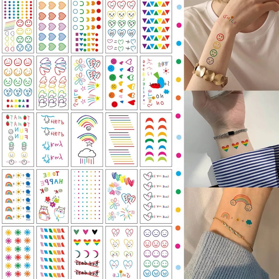 GROSIR 30 LEMBAR Stiker Tato HALAL Aesthetic Lucu Berwarna KODE X - Tatto Temporer motif kecil anak,