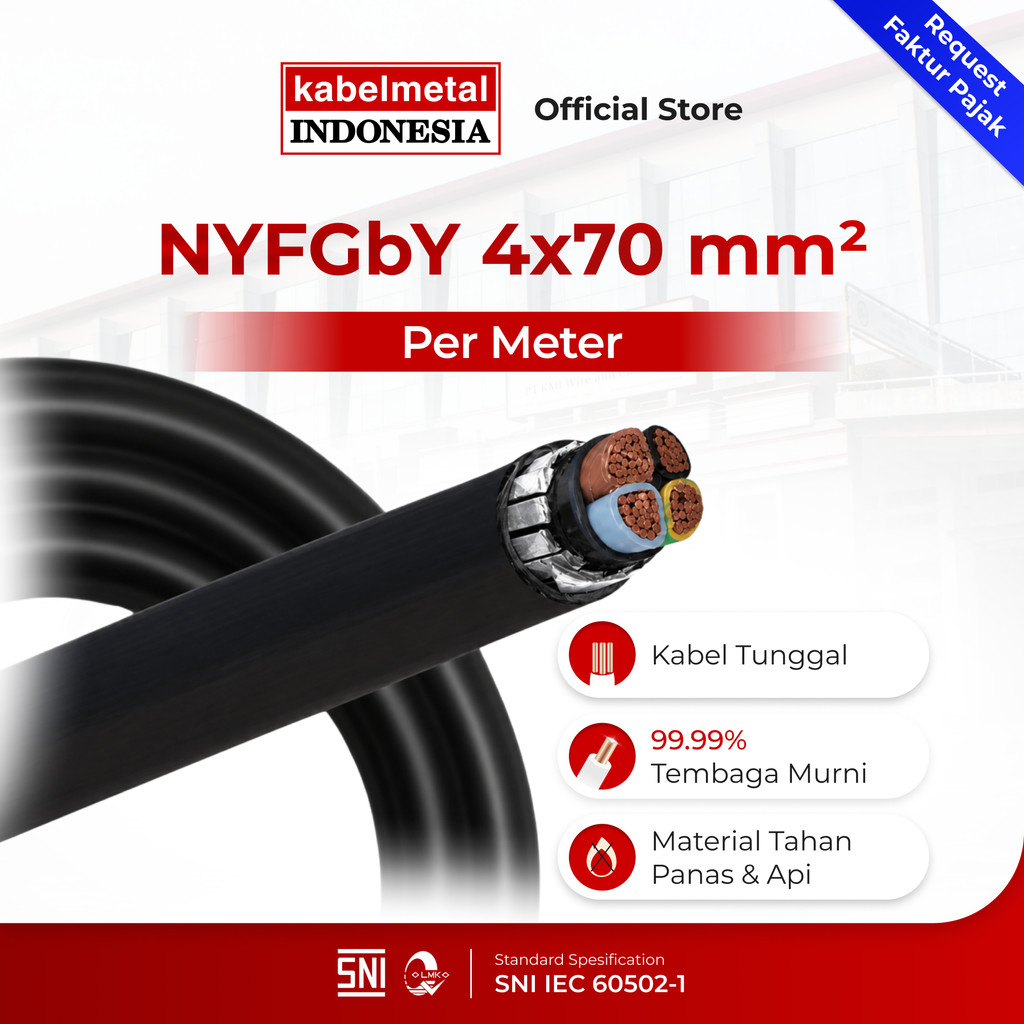 Kabel Metal - Kabel NYFGBY 4x70 mm Per Meter Tanam Bawah Tanah SNI