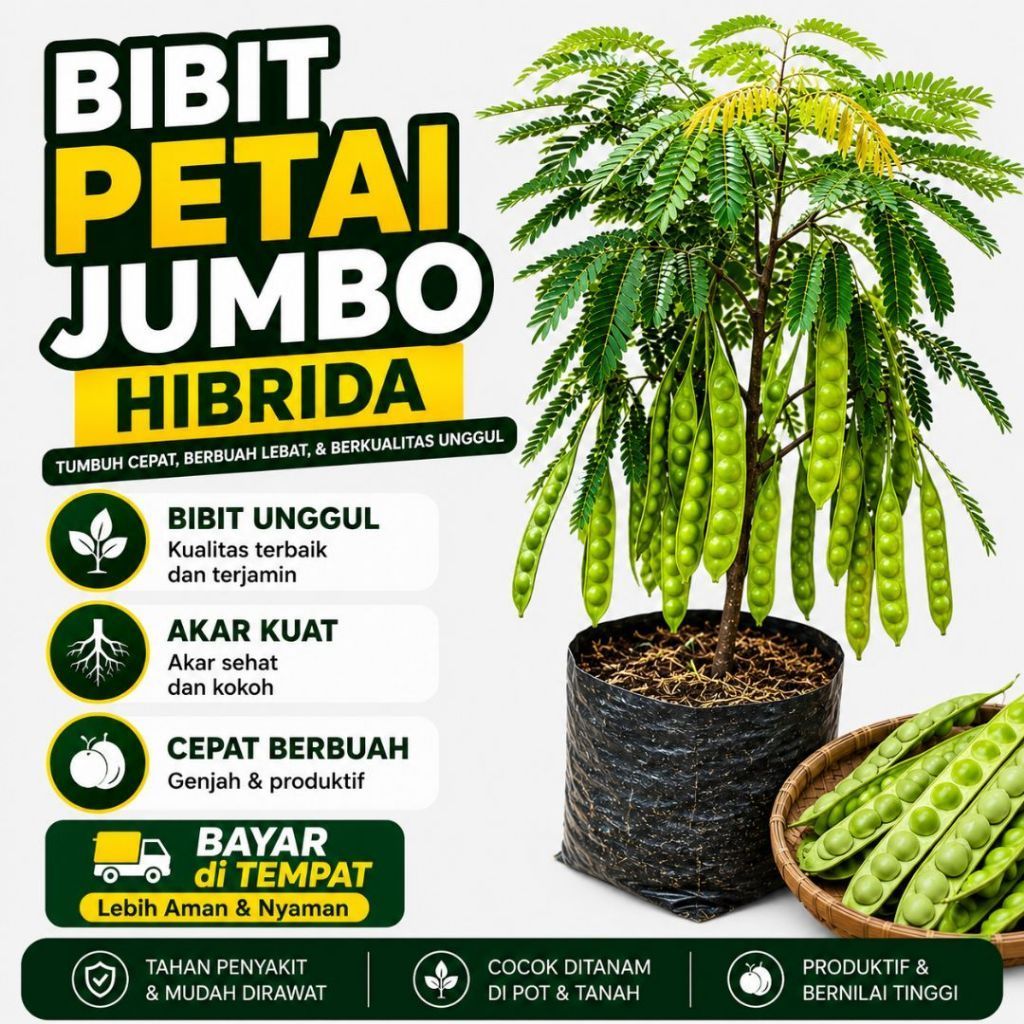 Bibit Petai Hibrida Jumbo Pendek Bisa Berbuah Dipot