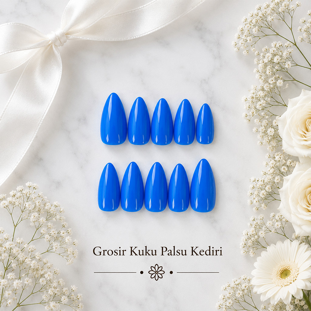 [FREE LEM] Press on nails warna biru| Fake nails| Nail art| Kuku palsu nail art| Kuku palsu + lem| N
