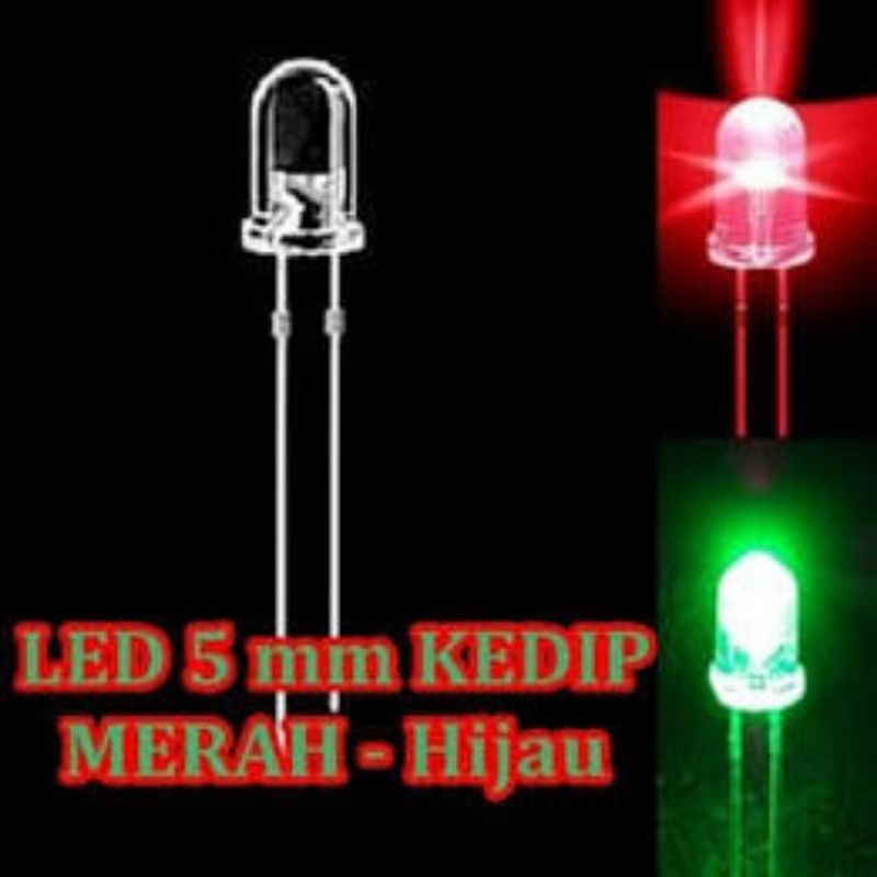 10Pcs Lampu LED 5MM 2W 2 Warna Kedip Merah Hijau 3v