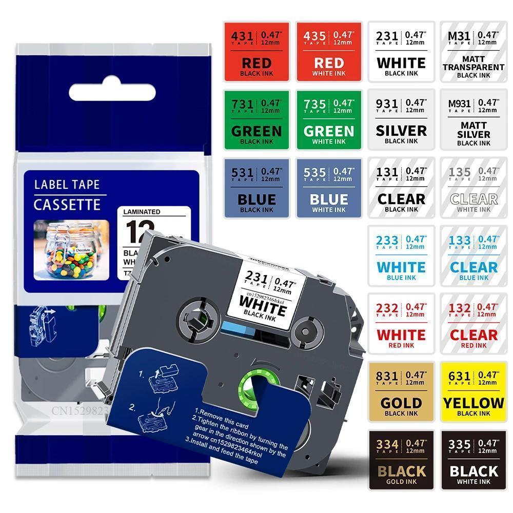 6/9/12mm Label Tape Compatible Brother TZe Tape Laminated Tape tze231 tze221 tze131 tze631 for Broth