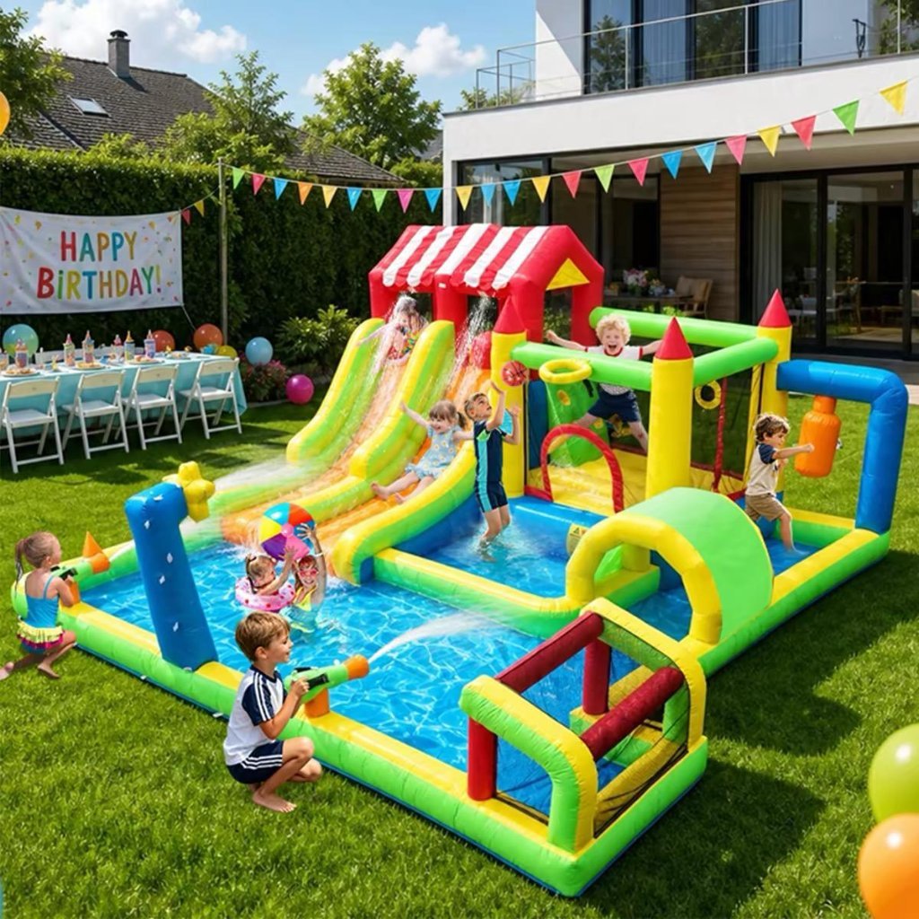 Happy Hop Rumah Istana Balon Inflatable Toys Wahana Pasar Malam Perosotan Anak Inflatable Bouncer Ru