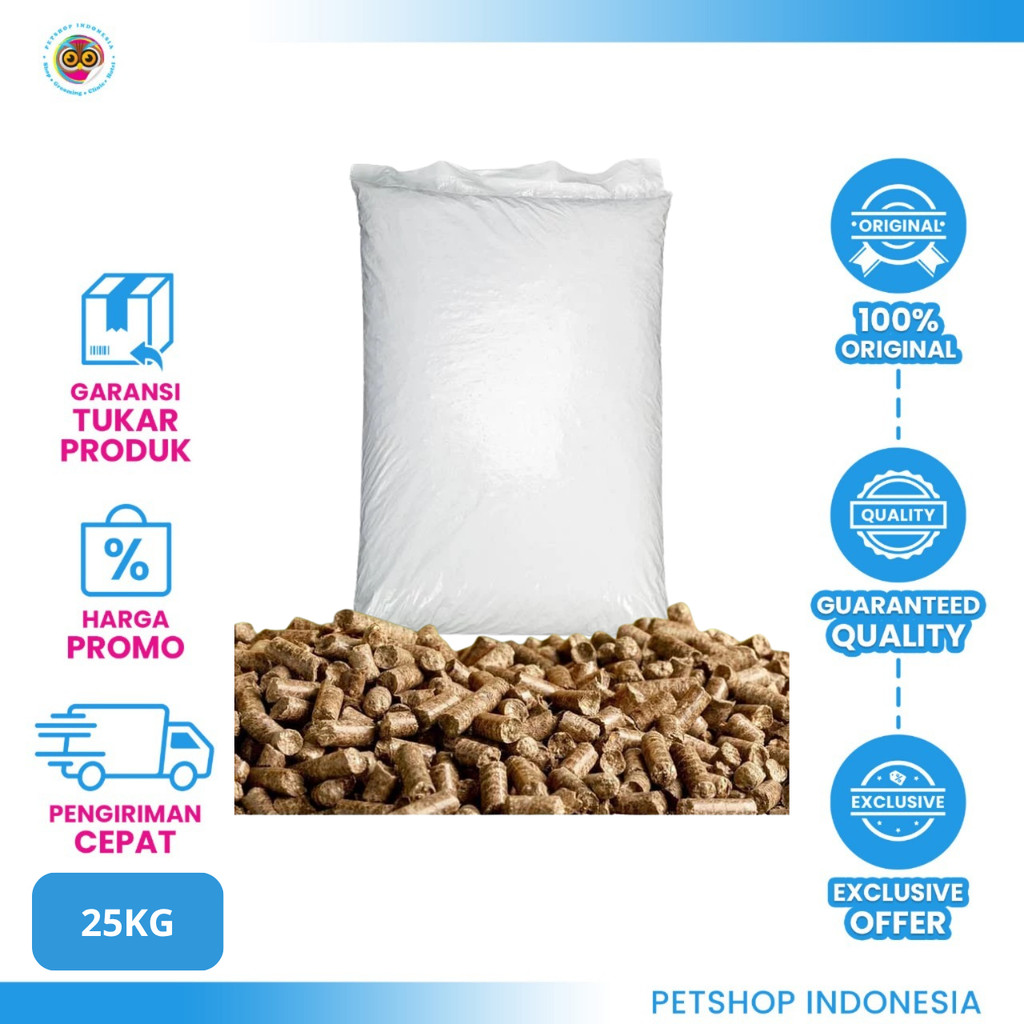 Pure Wood Pellet Karungan 25kg Pelet Kayu Pasir Kucing Kelinci Hamster