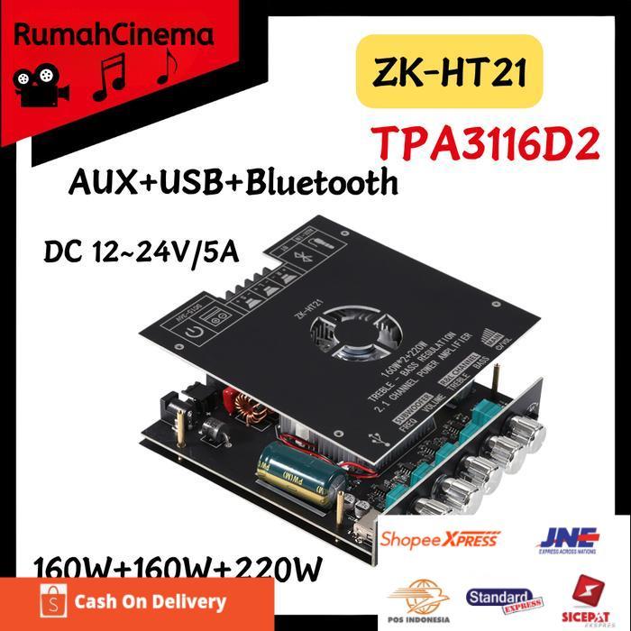 ZK-HT21TDA7498E 160W * 2+220w Bluetooth Digital Power Amplifier TDA7498E  Subwoofer Nada Tinggi Dan 