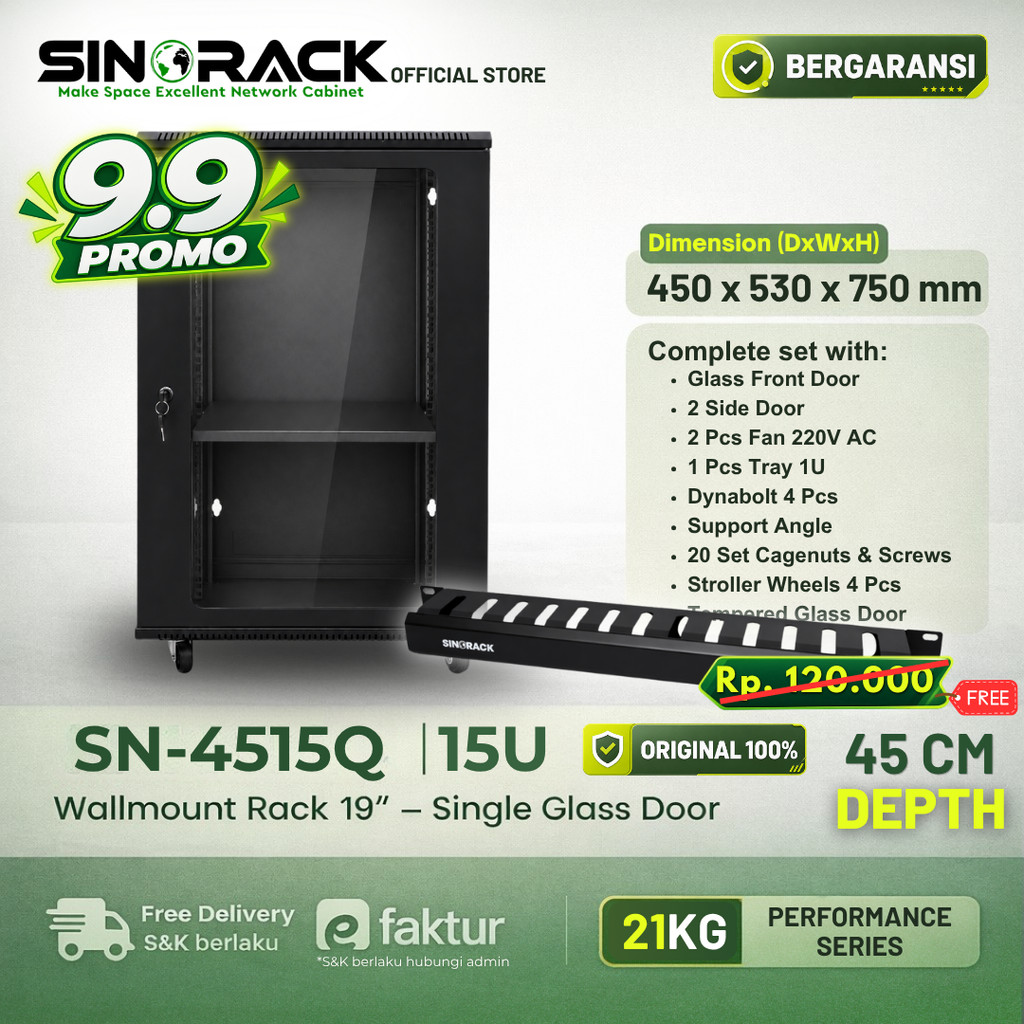 Sinorack Wall Mount Rack Server 15U Hitam Elegan