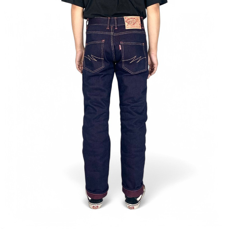 midfielderdenimstuff - selvedge denim 20oz weft maroon rope dyed indigo