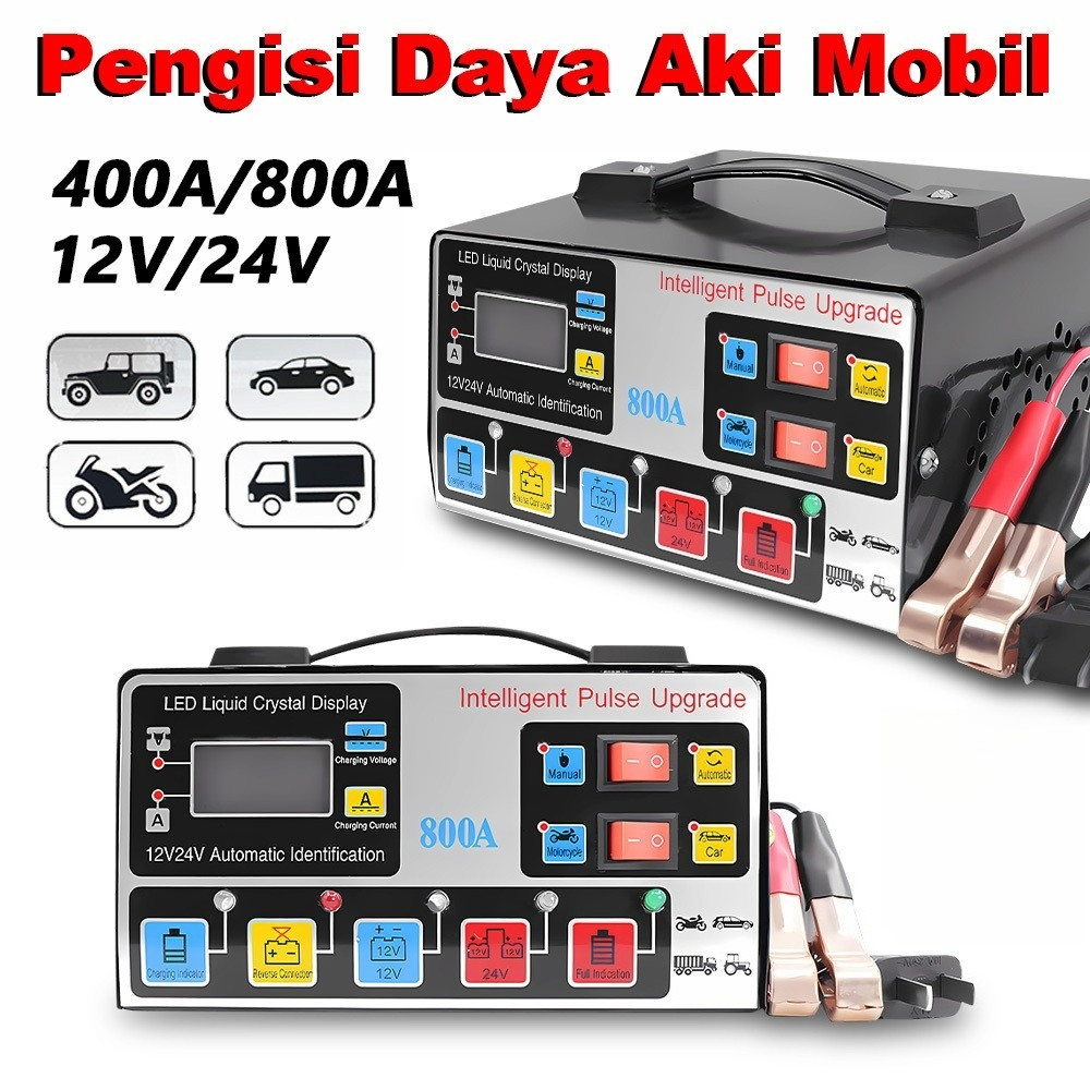 Pengecas Cas Casan Aki Otomatis 800A 800AH 12v 24v 12volt 24volt Charger Aki Mobil Motor Kapal Truk 