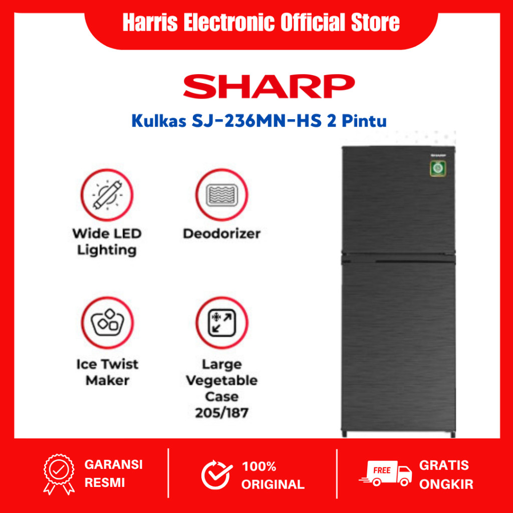 MS SHARP SJ-236MN-HS KULKAS 2 PINTU SJ236MN SJ236 SILVER SJ-236MNHS SJ236MNHS