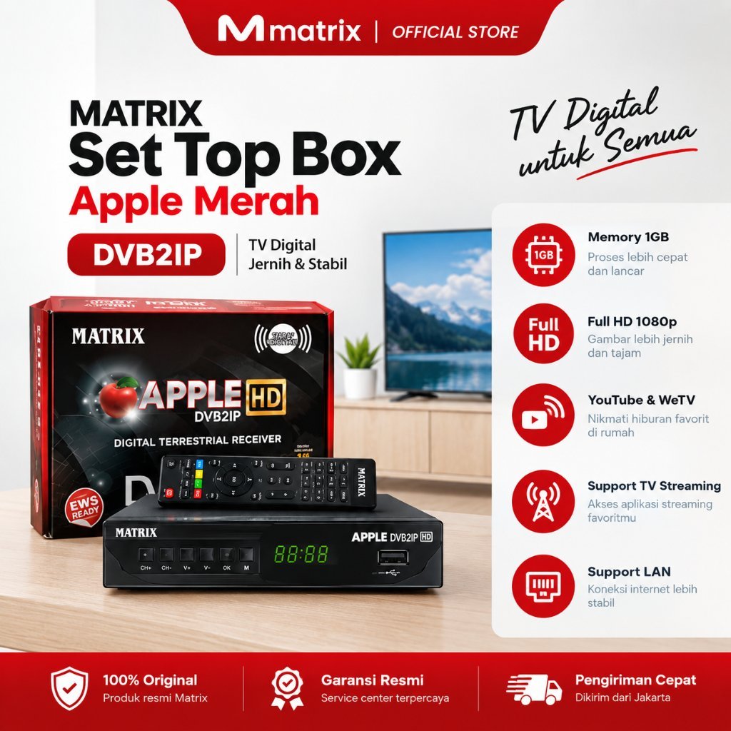 MATRIX - Set Top Box Apple Merah DVBT2IP Receiver STB TV Digital