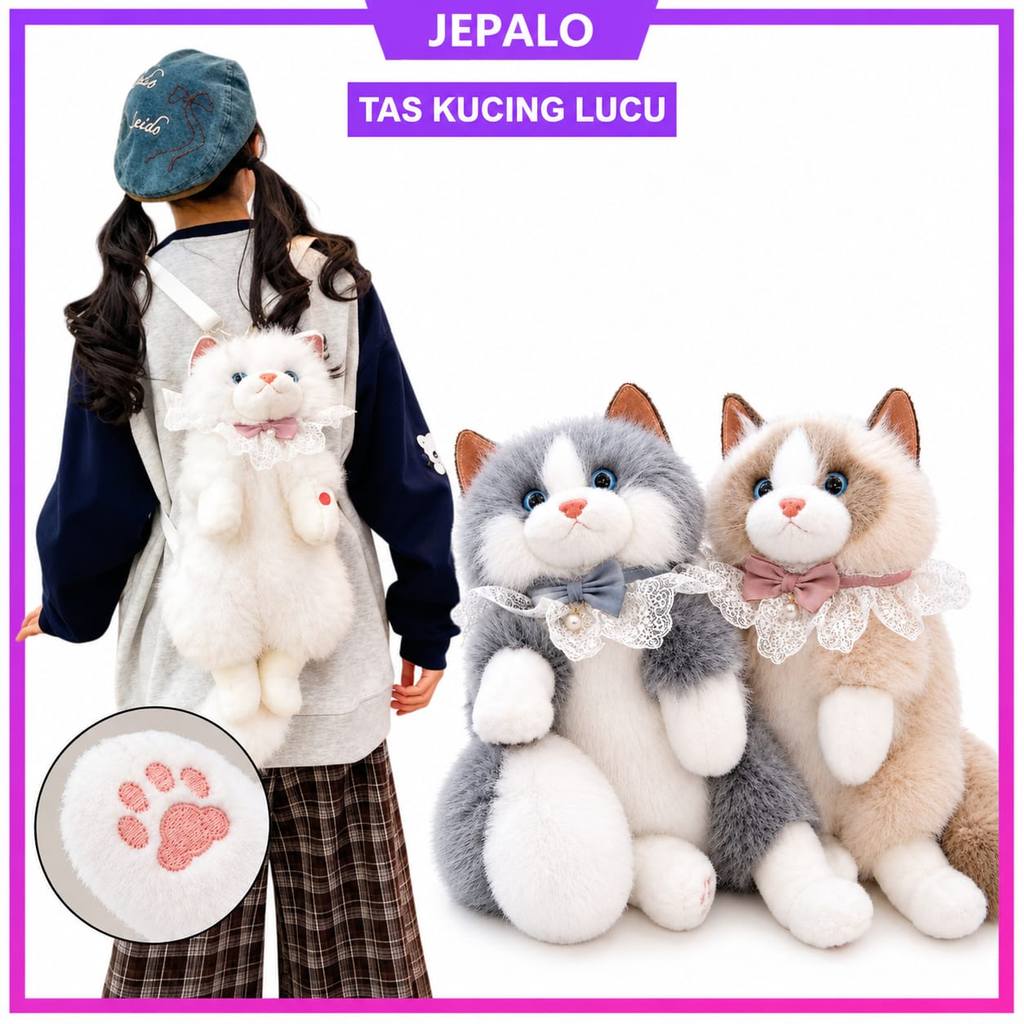 Tas Ransel Boneka Kucing Premium / Tas ransel kucing /  Tas boneka kucinng / Tas Ransel Kucing Bulu 
