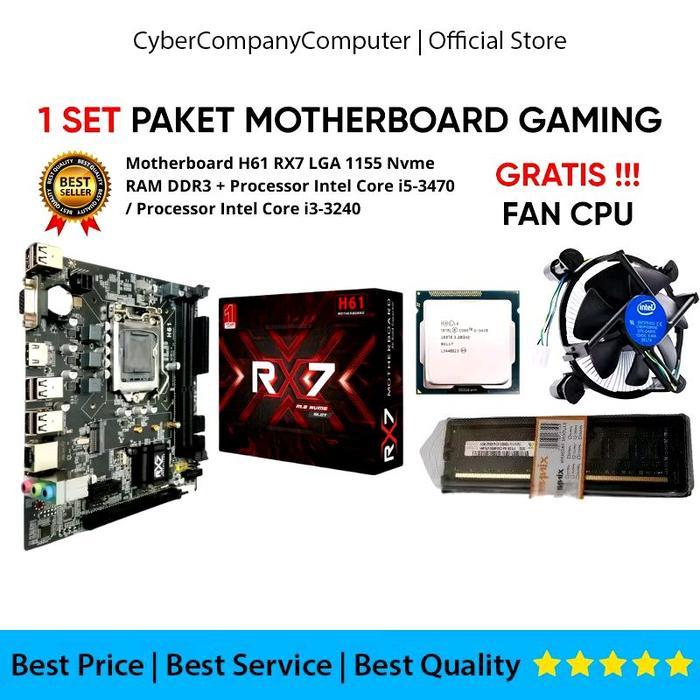 Paket New Motherboard RX7 H61 Socket LGA 1155 Core i3-3240/i5-3470 DDR 3- Mainboard H61 RX7 Support 