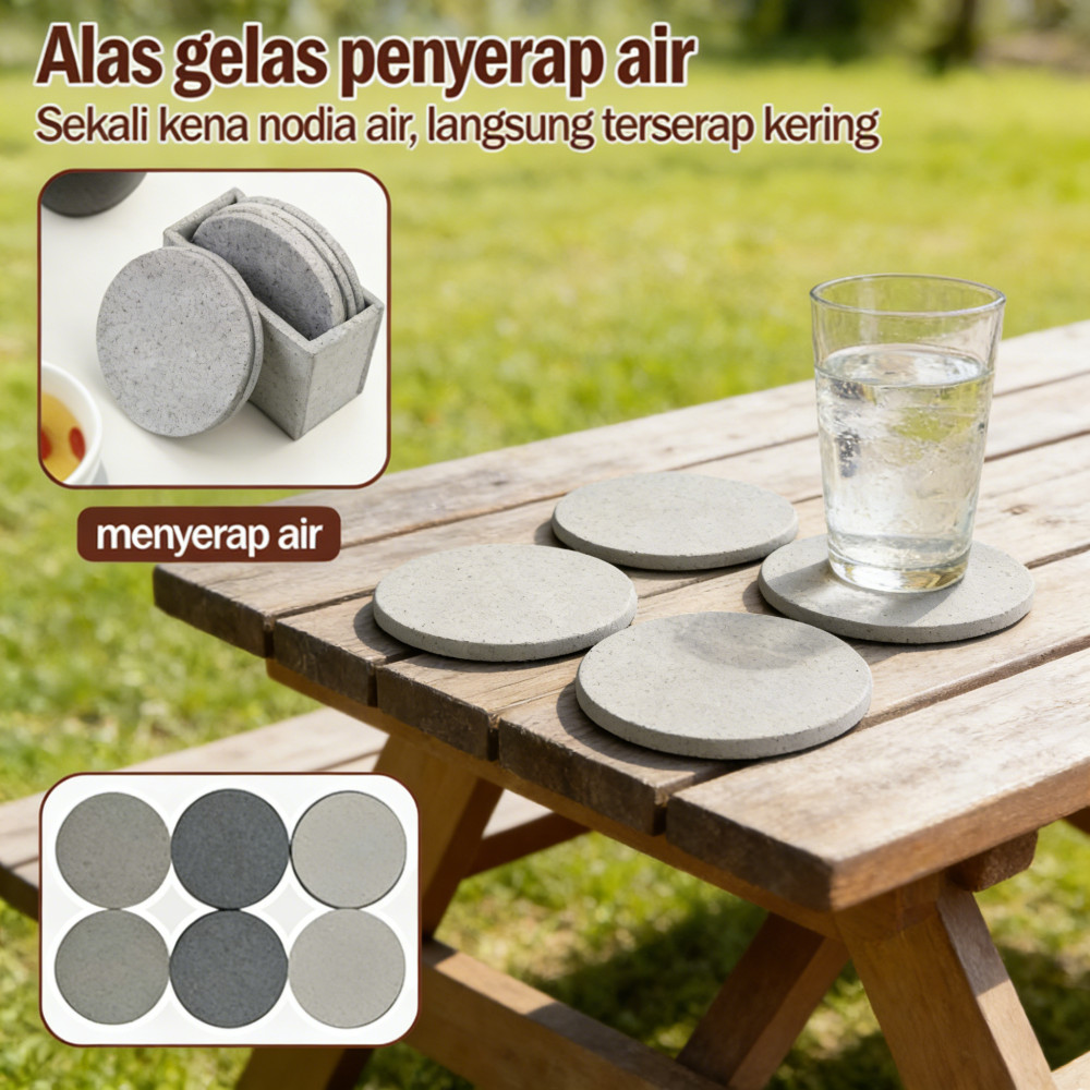 Gelas Diatomite Round / Coaster Alas Serap Air / Diatomite Coaster - Gelas Dry / Coaster Diatomite /