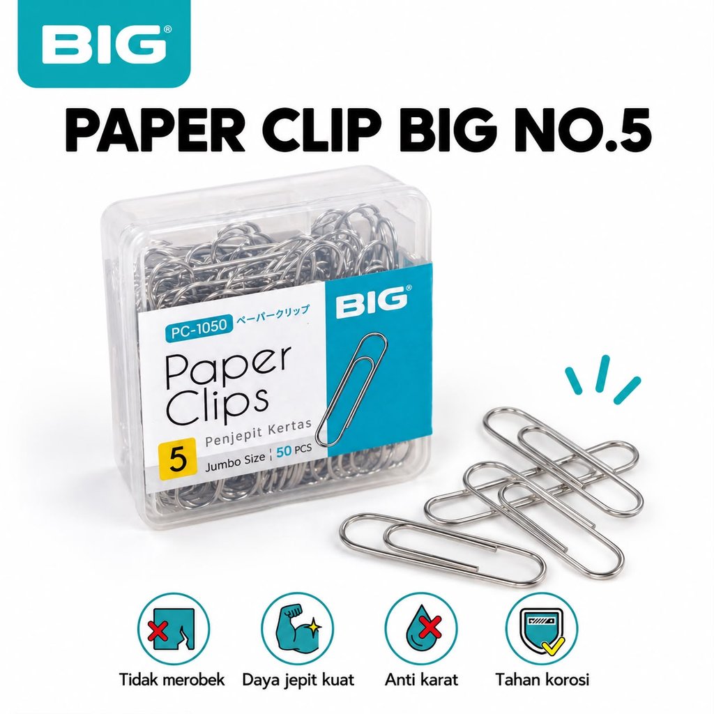 ( DAPAT 1 KOTAK ) PAPER CLIP KOTAK BIG NO.5 PC-1050 / Trigonal Clip Klip Penjepit Kertas BIG No.5 De