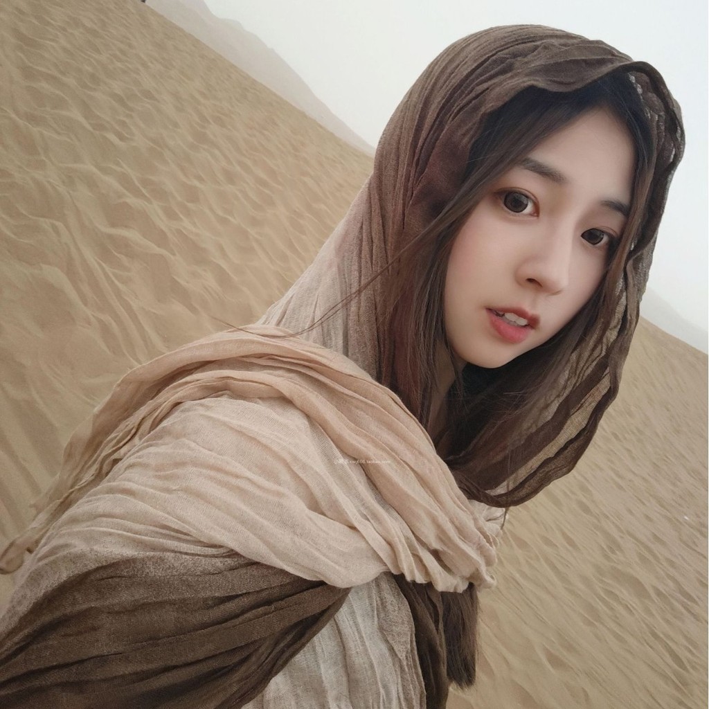 Selendang linen berlipit, pelindung matahari, penutup kepala, syal tipis, kain tipis, jubah