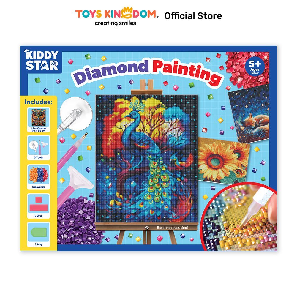 Toys Kingdom Kiddy Star 40x50 cm Set Diamond Painting Peacock Lukisan Kristal Mozaik Kit Hobi Keraji