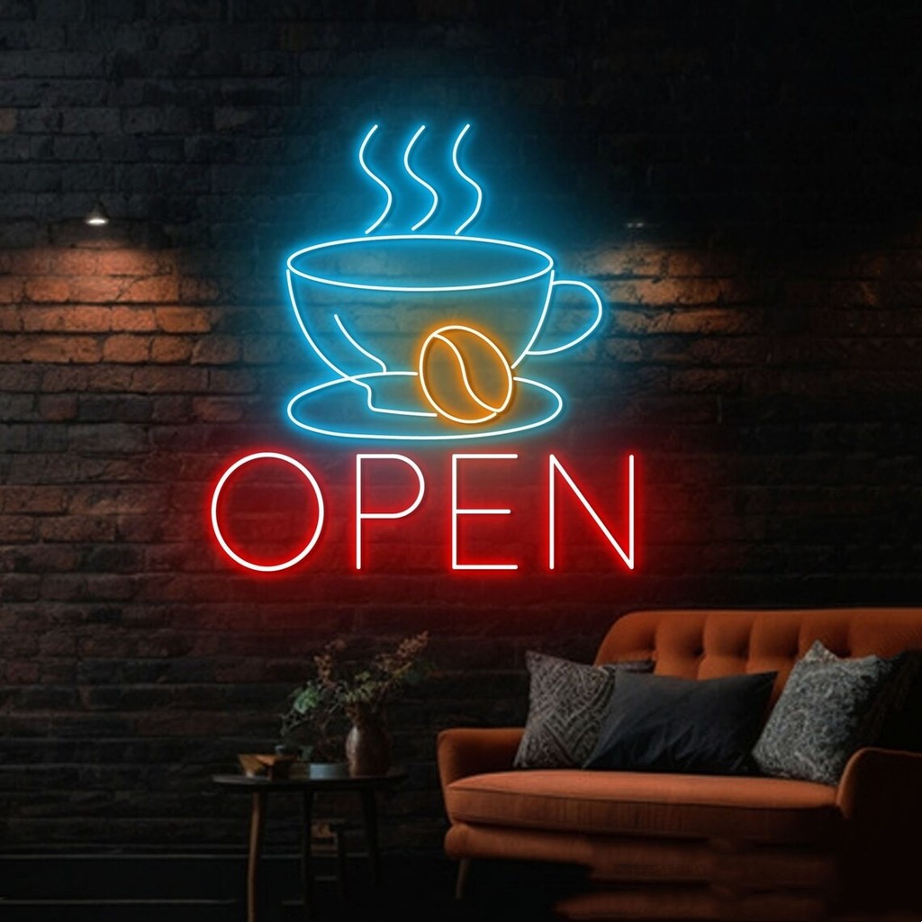 Open Coffee Neon Wall Sign Coffee Cup Wall Sign Drink Neon Wall Neon Sign Store Shop DecorNeonsign N