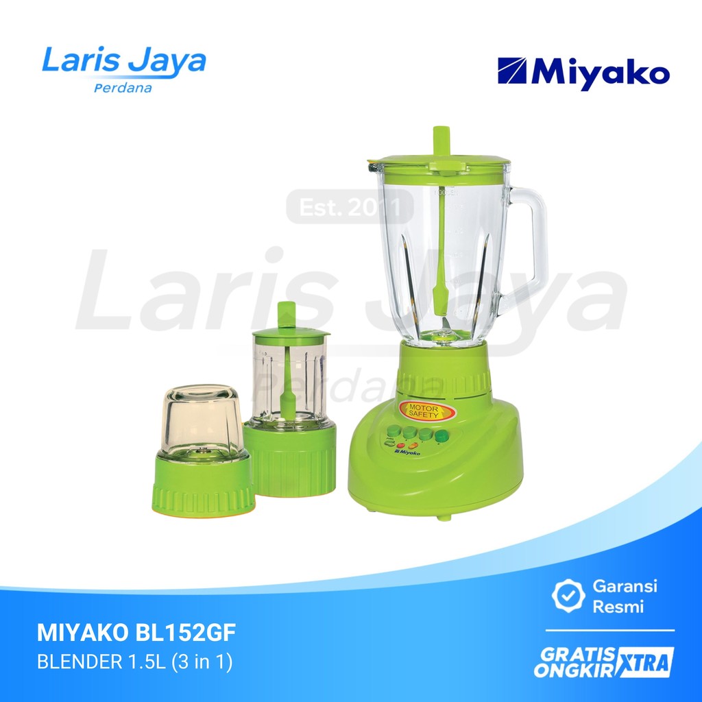 Blender Miyako BL-152GF, 1.5 Liter Kaca, Serbaguna untuk Jus, Bumbu & Es Batu (3 in 1)