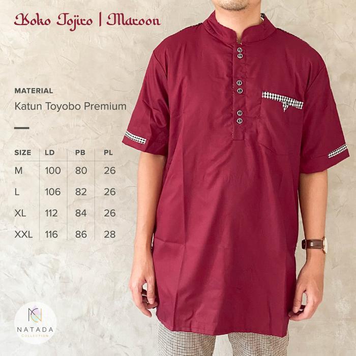 [[Premium]] baju koko pria lengan pendek / koko raja tojiro / baju muslim pria - Maroon, M