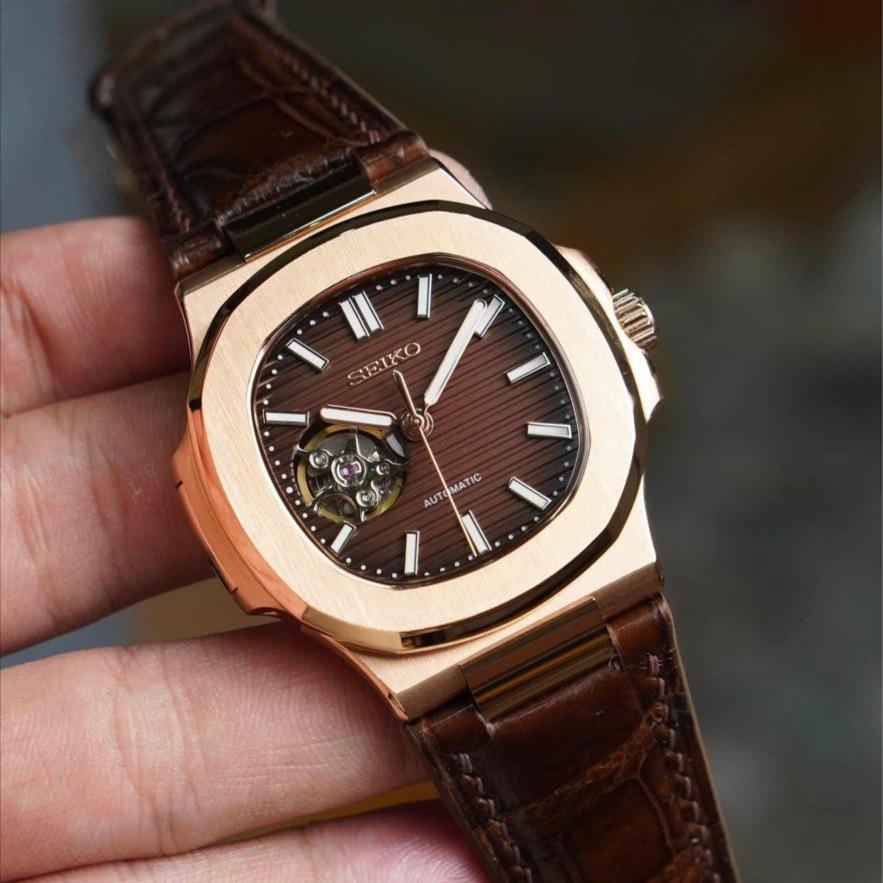 Seiko Naut Choco Rosegold NH38 Open Heart Automatic