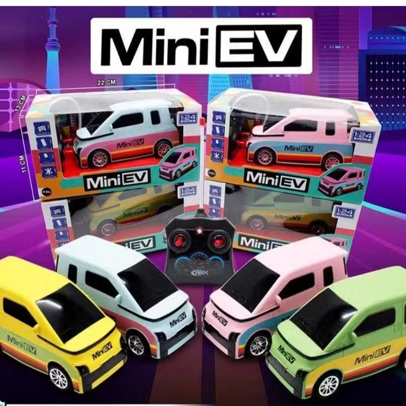 HOT SALE MAINAN ANAK MOBIL REMOT EV RC MINI WULING EVY CAR 1:24 LAMPU BATERAI MAINAN RC MOBIL