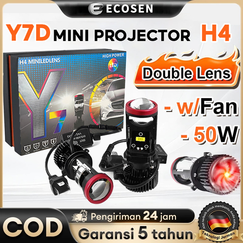 OTOMAX ECOSEN H4 Mini Pjector Projie Y7D Lampu Led Mobil Dan Motor Super Bright 50 Watt Dengan kipas