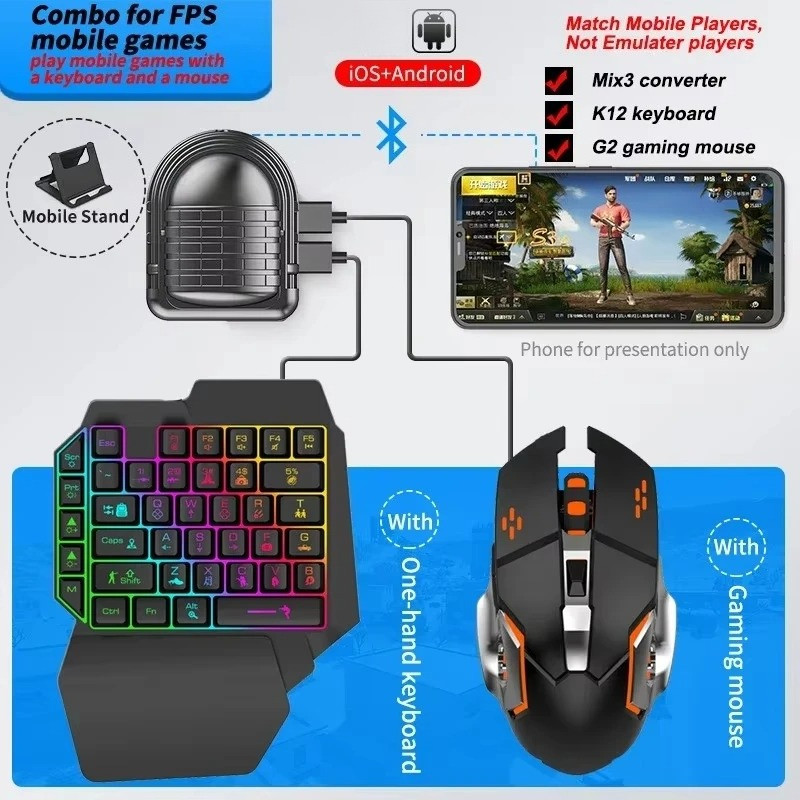 Mix3 Pro Wireless Game Controller Mobile Game Mouse and Keyboard Adapter Converter for PUBG For IOS 
