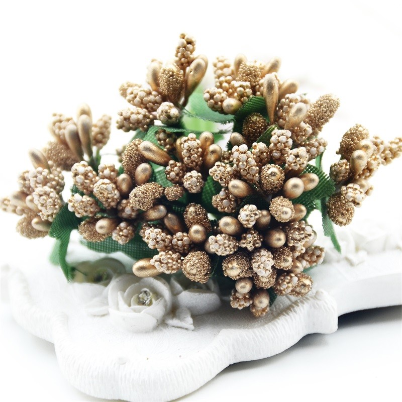 24pcs/2bundles mini Bud Gold Stamens Family Garden Handmade Artificial Bouquet Wedng Decoration Y Pe