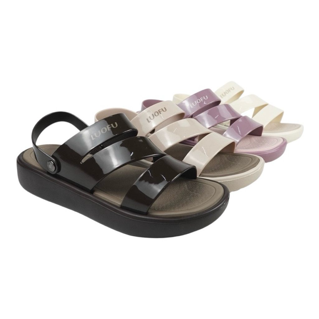 LUOFU Sendal Kokop Z Glossy Jelly Karet Eva Wanita Tali Belakang E7224B-E01 [H01]