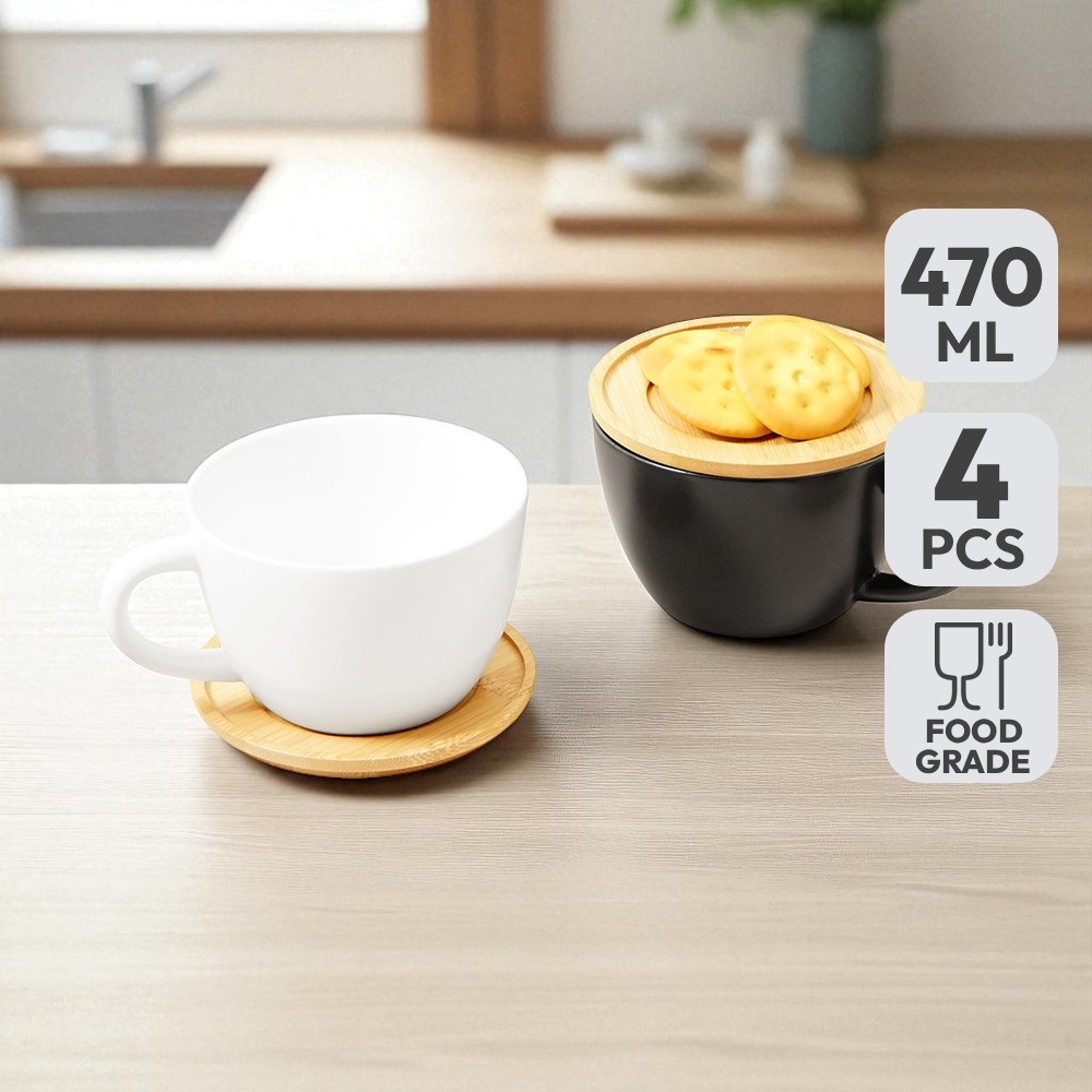 Informa Appetite Brielle Cangkir Porcelain Dengan Saucer 470 ml Set 4 pcs - Hitam/Putih Tea Cup Coff