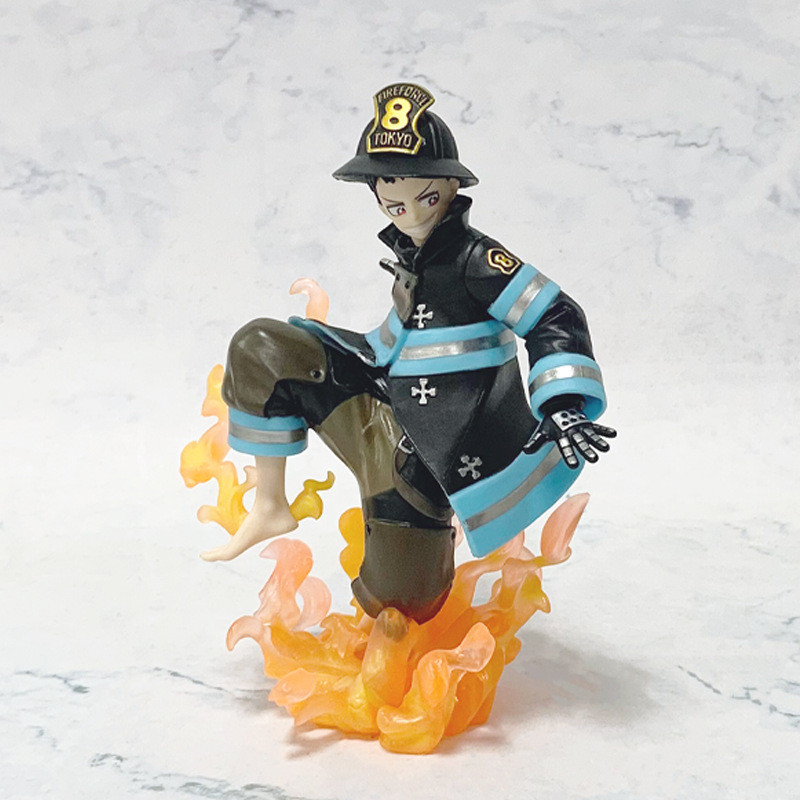 16CM Shinra Kusakabe Figure Anime Fire Force Special Effect Blood Desktop Doll Golf Model Toy Gift C