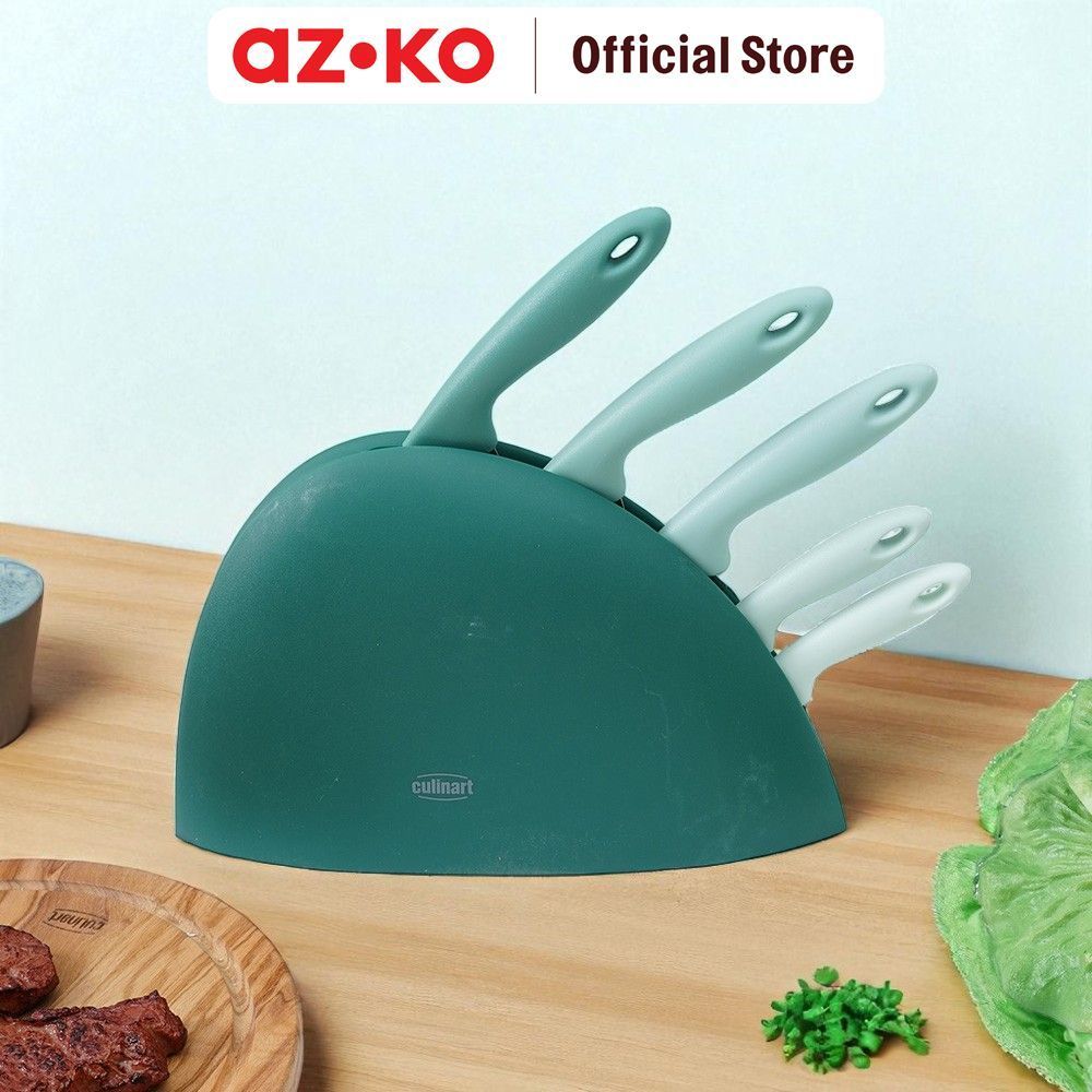 AZKO Culinart Set 6 Pcs Pisau Dapur Dengan Block Penyimpanan - Hijau Knife Block Set Multifunctional