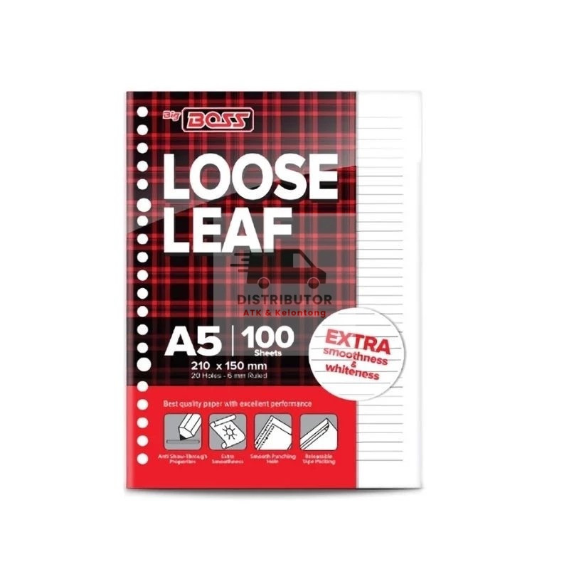 [100 Lembar] Kertas Binder Big Boss Bergaris A5 B5 Loose Leaf HVS