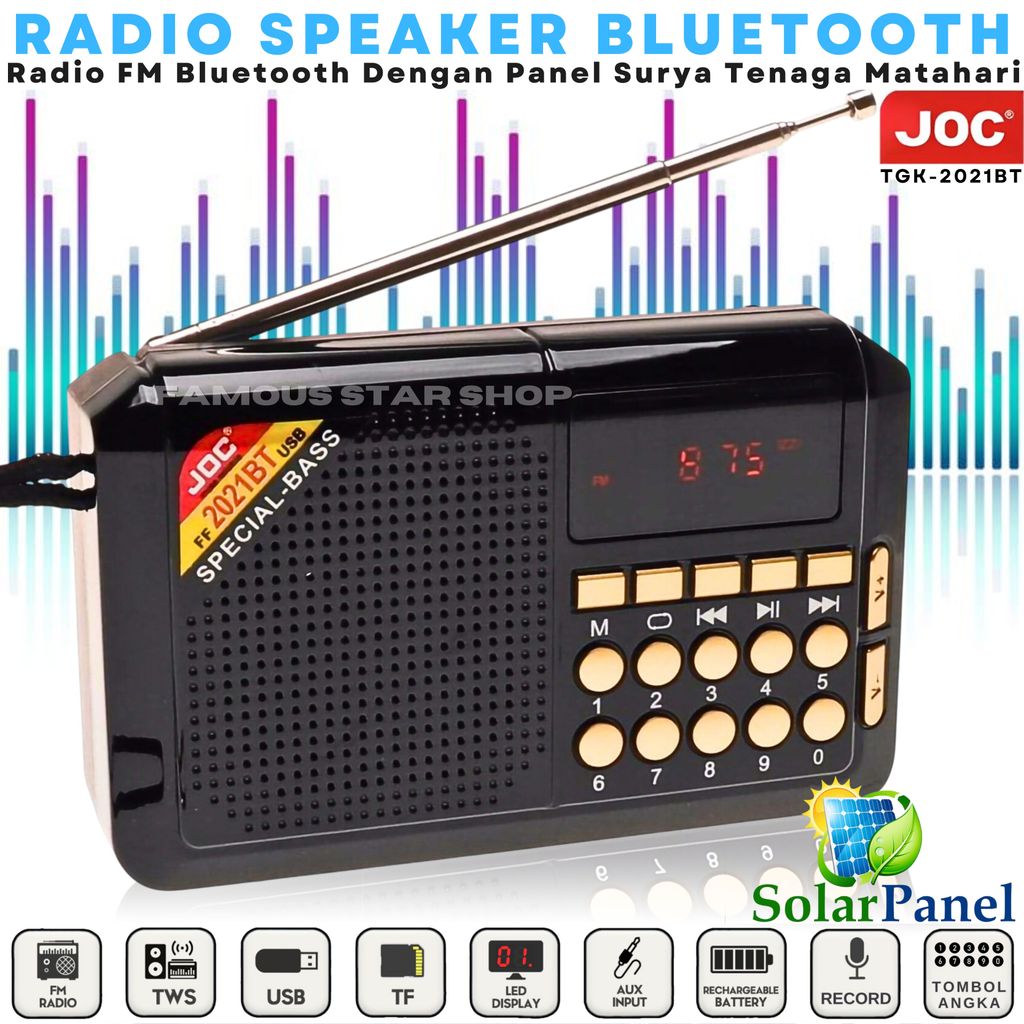 {CID} Radio Bluetooth JOC Dengan Panel Surya Digital FM/SD/USB/MP3 Player - Radio JOC – JOC - RADIO 