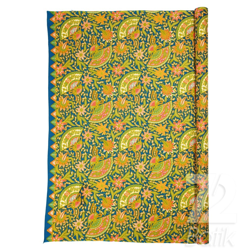 KAIN BATIK PREMIUM Bahan Katun Motif Kembang Kipas Warna Biru Dusty Pink 725917 Jarik Jarit Samping 