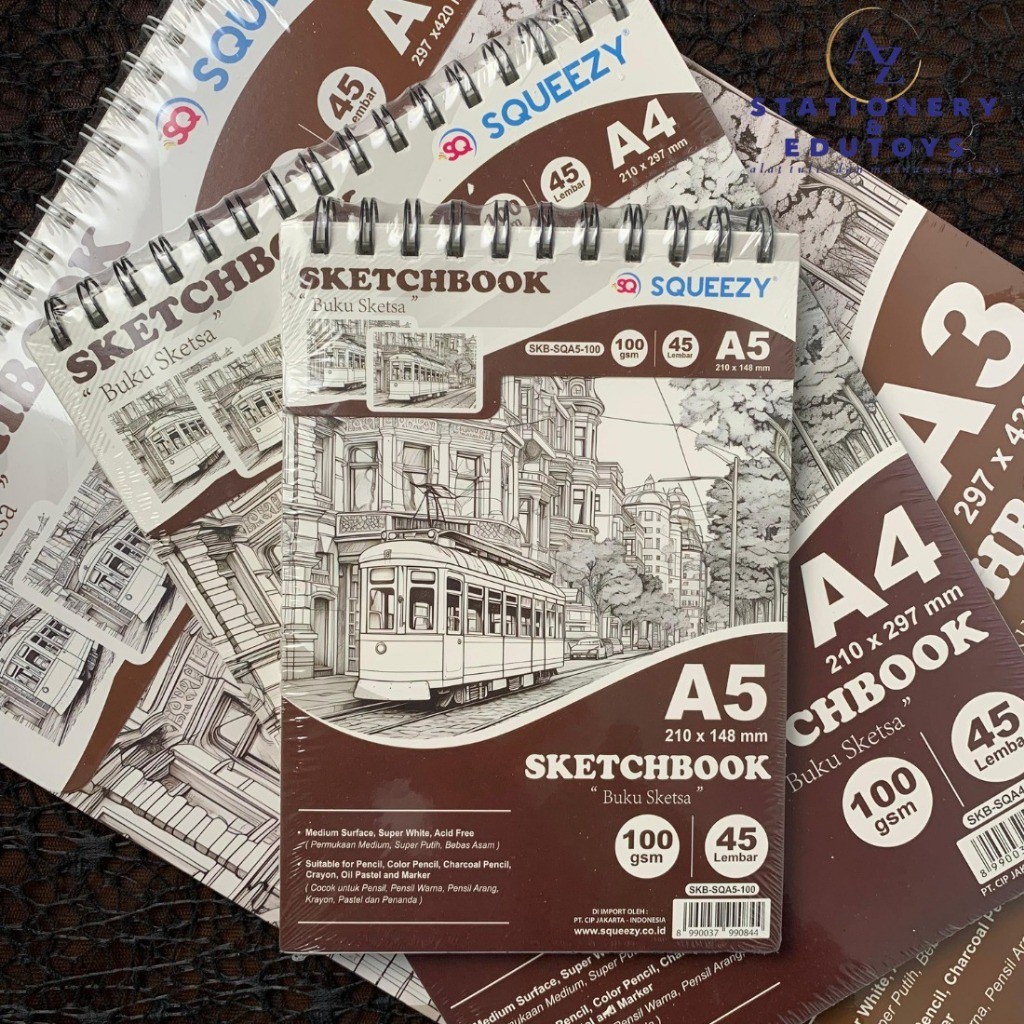 Buku Sketsa / Sketchbook Squeezy Ukuran A3 / A4 / A5 45 Lembar (90 Halaman) 100 gsm