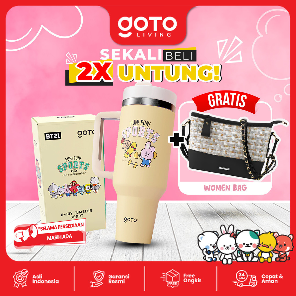 [Goto Paket Bundling 2 In 1] Botol Minum Tumbler BT21 Sport Tahan Panas Dingin 1200ML + Sling Bag Ta