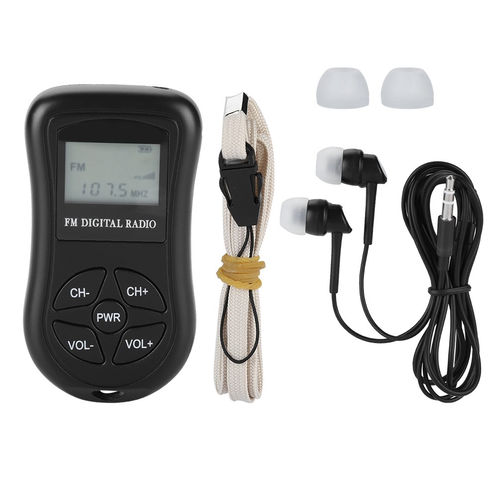 LCD Display Personal Mini Digital Radio with Earphones Lanyard Portable Digital Radio Portable Digit