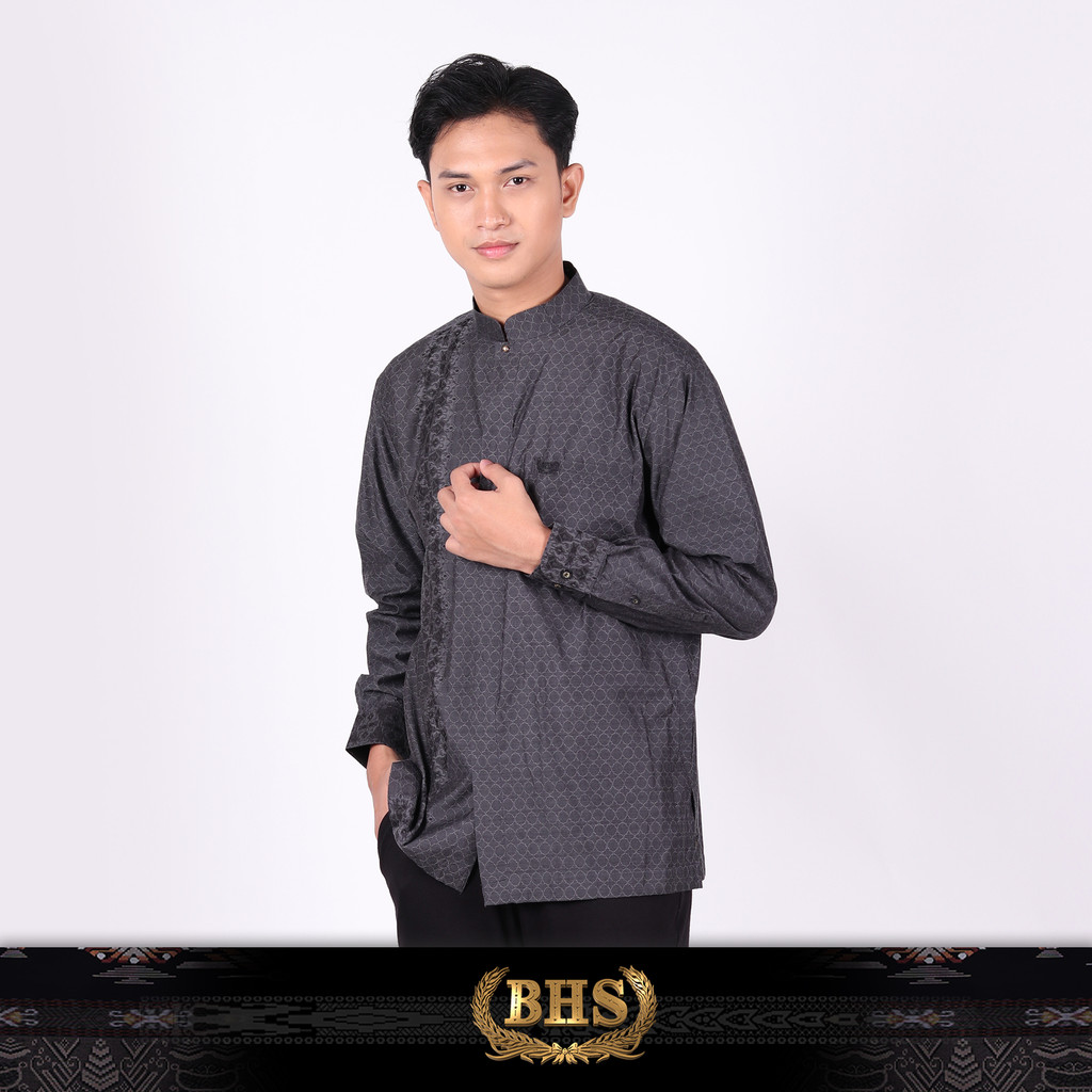 Baju Koko BHS Masterpiece Motif Umar Dark Grey