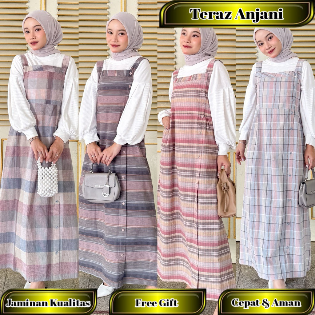 Overall Dress Tree Cotton Gamis Wanita Bahan Katun Triset Overall Motif