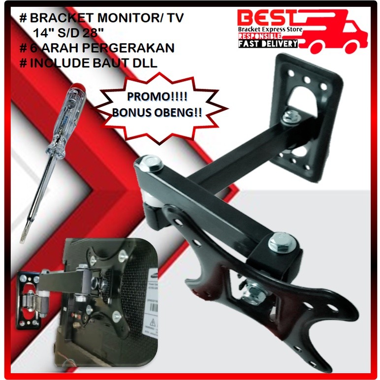 GARANSI COCOK Bracket Monitor PC  14" s/d 28 inch 14 17 19 22 24 27 28 inch swifle/lengan  Fleksible