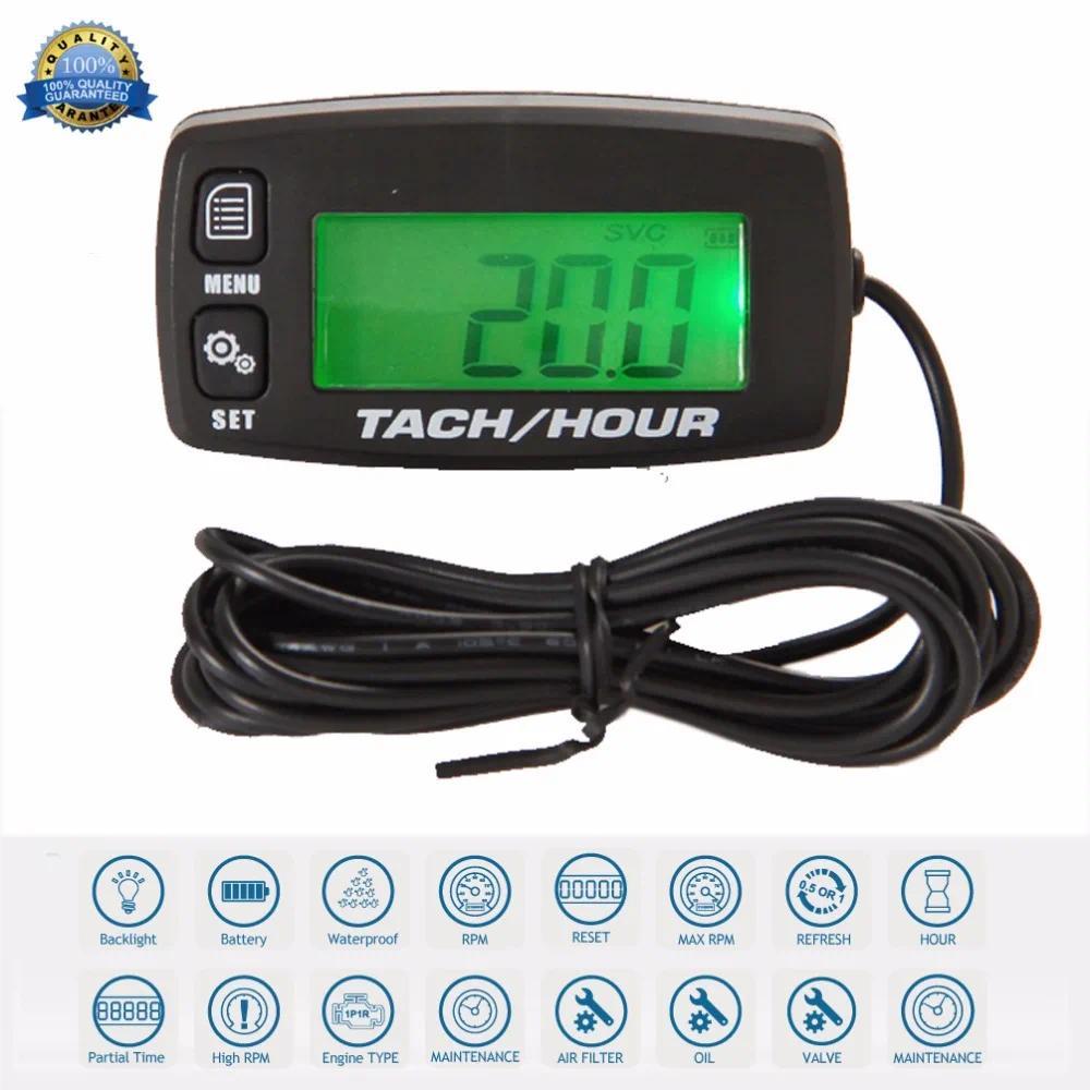 gital Resettable Inductive Tacho Hour Meter Tachometer For Motorcycle Marine Boat ATV Snowmobile Gen