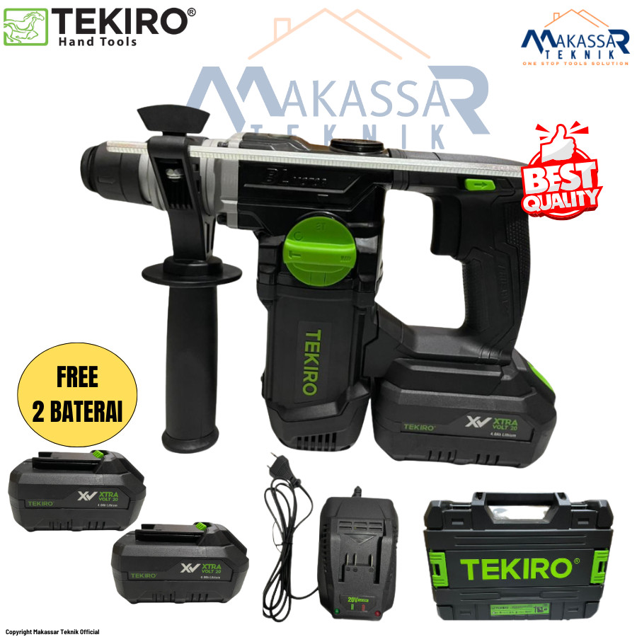 TEKIRO Mesin Bor Hammer Baterai 20V Brushless SDS+ 2 Baterai  Charger  Koper Bor 3 Fungsi