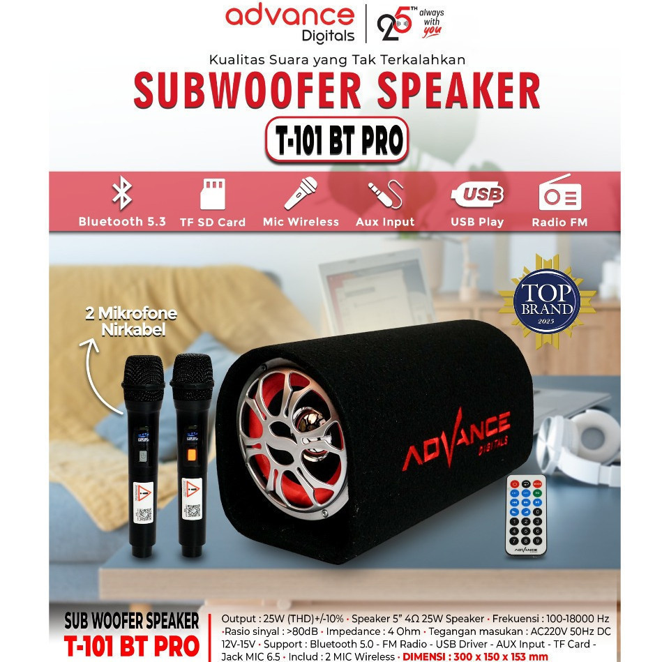 Speaker Subwoofer Advance T101 BT / T101 BT PRO 2 MIC / Bluetooth / Karaoke / Subwoofer Speaker T101