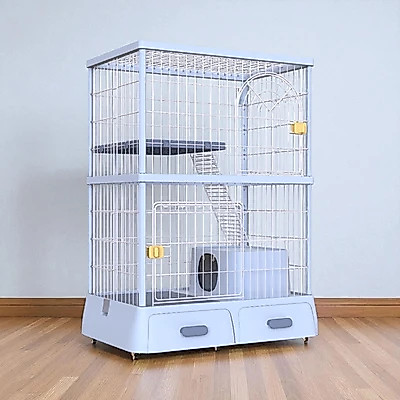 Cavea Kandang Kucing Multifungsi Dengan Toilet - Putih Cat Cage